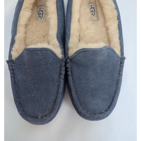 UGG Ansley Moccasin Slippers Blue Fur Lined Slip On Loafers Shoes Womens Size 9 - Picture 3 of 9